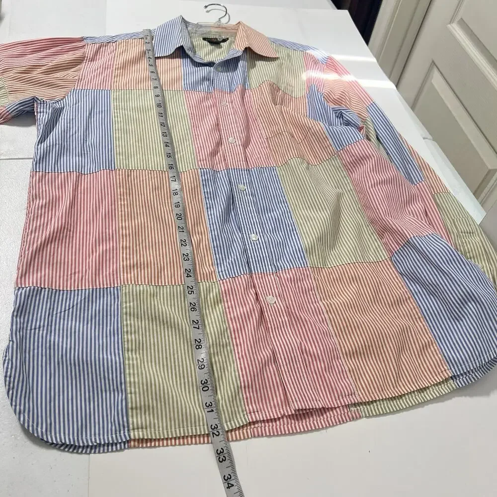 Vintage 90’s J.Crew Oarsman Tag Patchwork Button Up Shirt Mens L Tall Striped